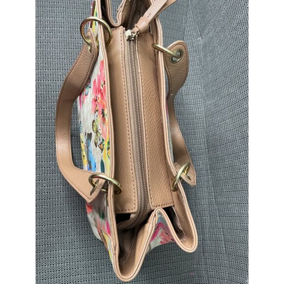 Bueno Floral & Butterfly Print Tote Bag With Tan Handles & Multiple Compartments - Picture 6 of 12
